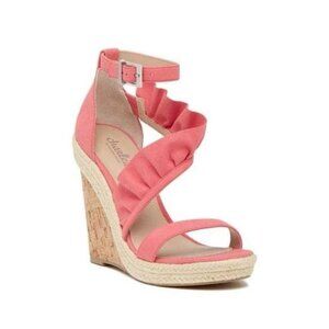 Charles david pink ruffle jute wedge heeled heel shoes sandals 5.5 sueded